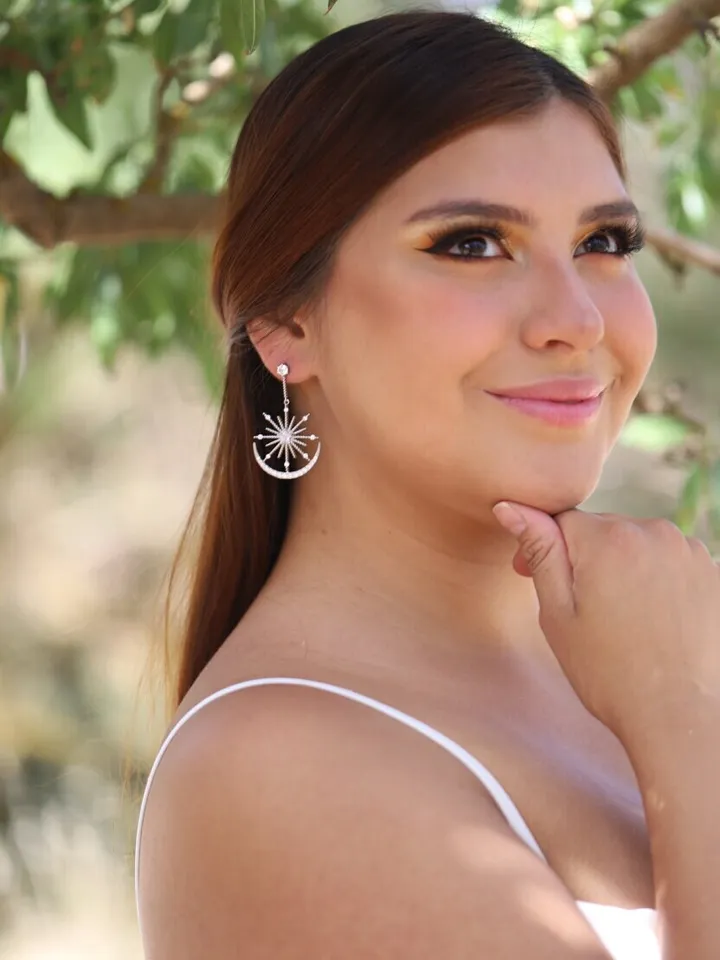 Art deco Big Star Silver Wedding Earrings For Bride , Boho Bridal Earrings, Celestial Statement Earrings, Swarovski Crystal Wedding Jewelry