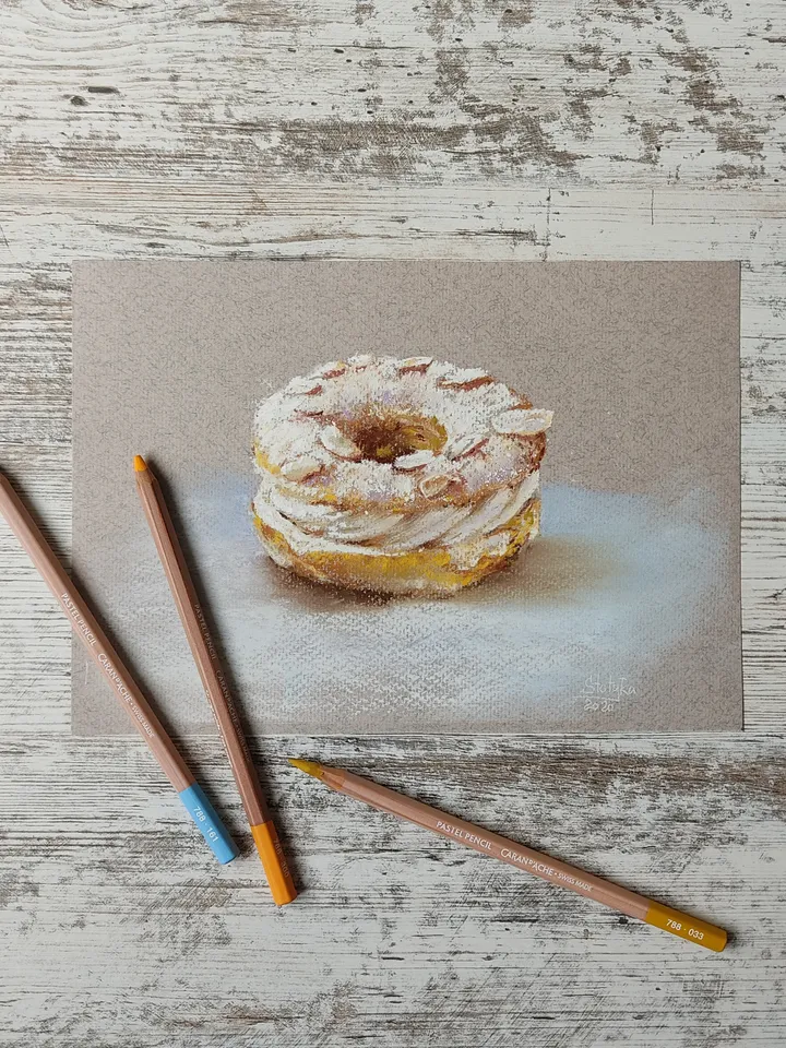 Cake. Original soft pastel drawing.
