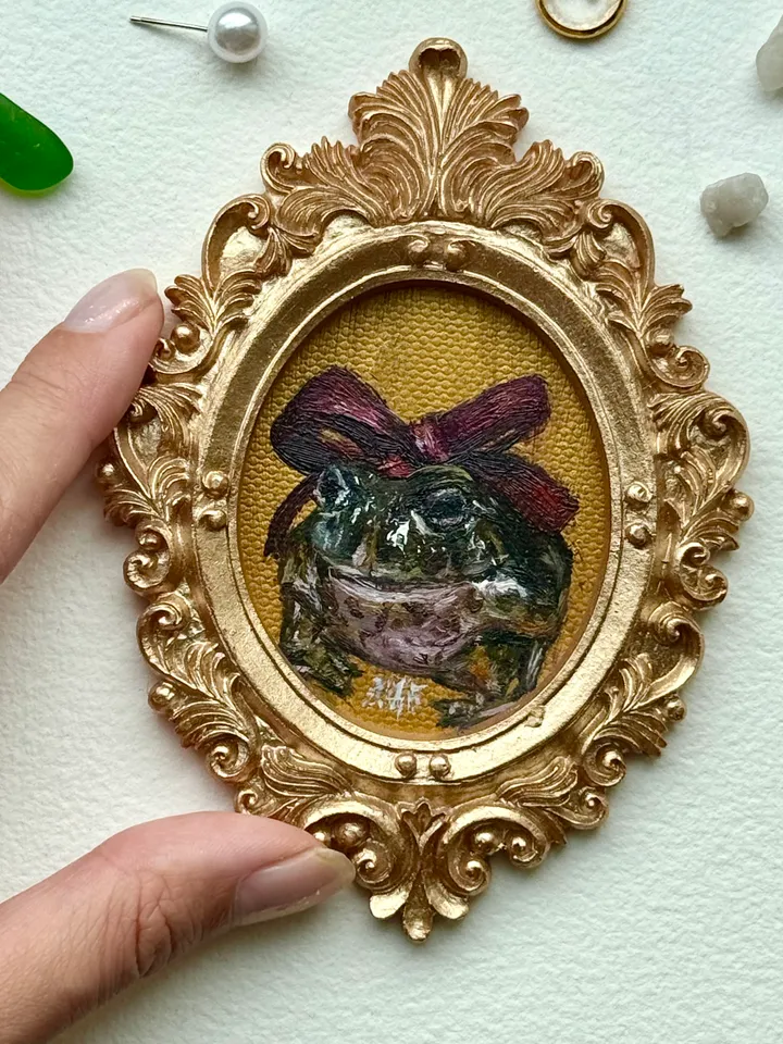 Framed Toad Painting Original Cute Frog Gift Artwork Amphibians Art Oil Painting