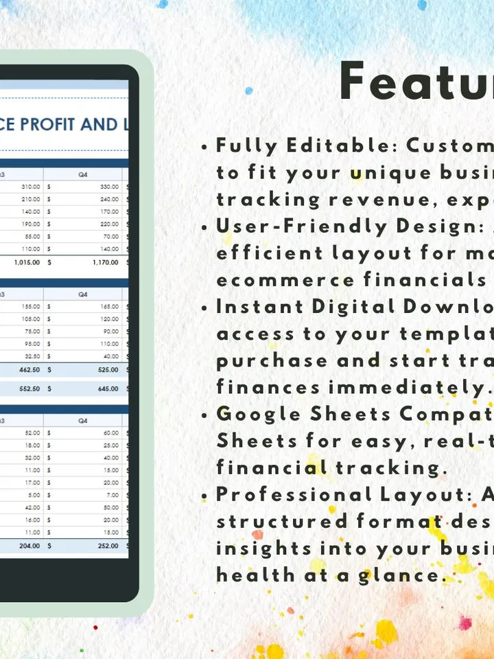 Editable Ecommerce Profit and Loss Template | Easy to Use Digital Download | Google Sheets Template for Business Finance Tracking