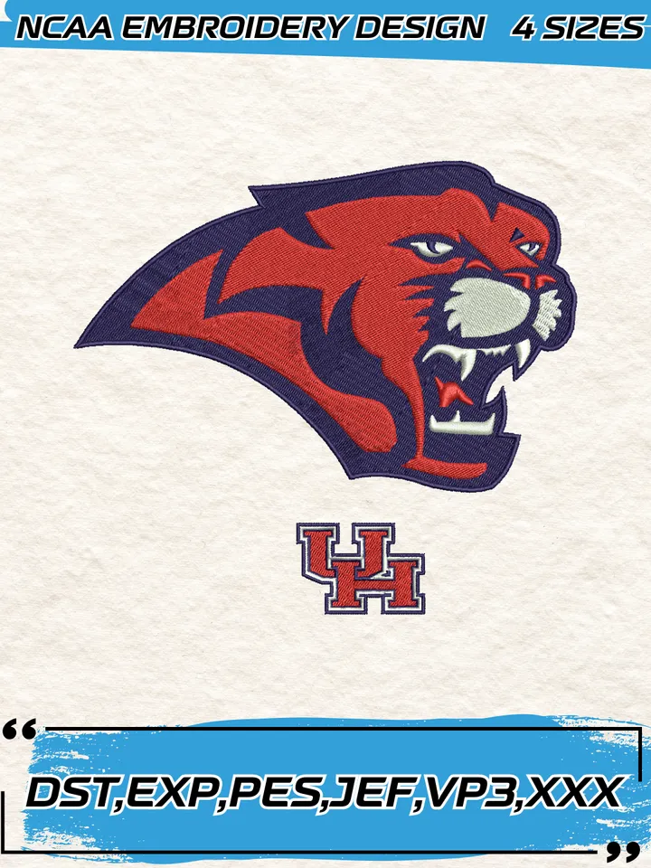 Houston Cougars Mascot Embroidery Designs,NCAA Logo Embroidery Design,Machine Embroidery Design File,4 Sizes, Digital Download