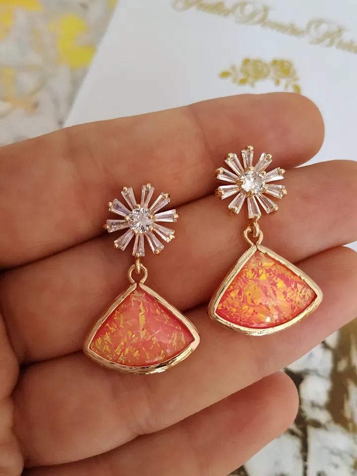 Art Deco Wedding Earrings, Boho Bridal Earrings, Statement Earrings, Flower Earrings, Gold Fan Earrings, Floral Statement Earrings, Jewelry