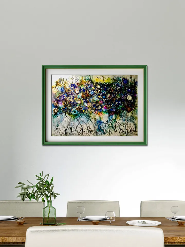 Dancing forest-Abstract fantasy alcohol inks mix media painting on yupo paper,wall decoration,one of a kind,abstract flower wood unique gift