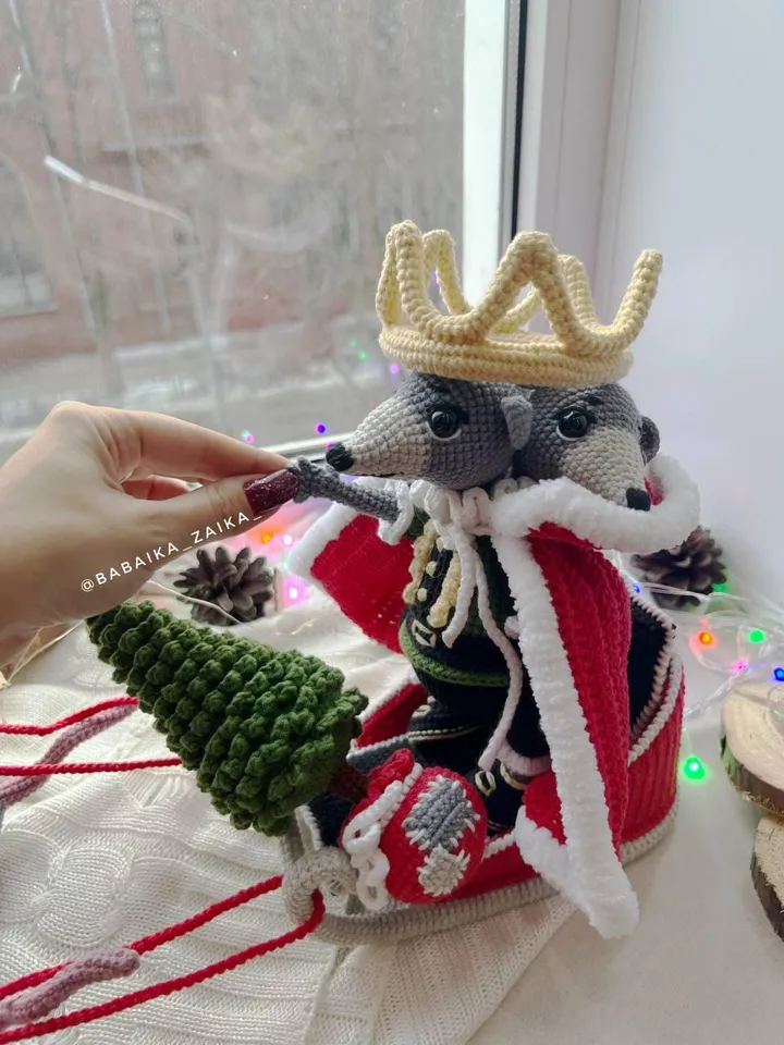 PDF SET Crochet Pattern Mouse King and Christmas Sleigh, Amigurumi Mouse, Christmas ornaments, Christmas Decor, Amigurumi Christmas