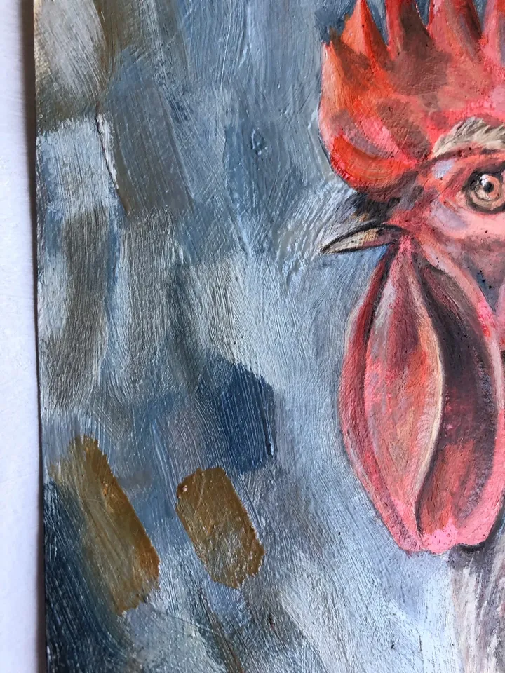 Rooster farm modern art farmhouse Original oil painting pet portrait wall art 8x8 inches