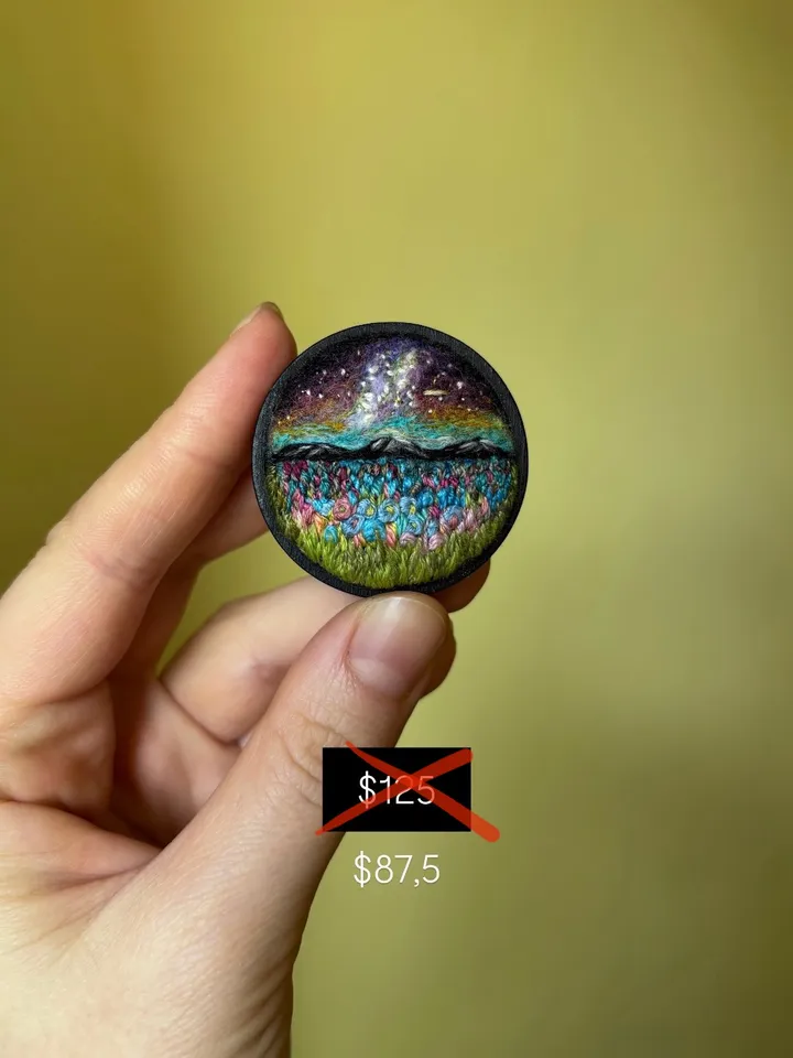 Miniature landscape painting, art brooch