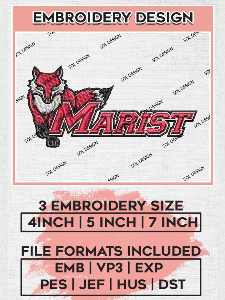 NCAA Marist Football Team Logo Embroidery Design Files, NCAA Marist Red Foxes Machine Embroidery, NCAA Teams, Game Day, 3 sizes, NCAA Machine embroidery designs, Digital Download