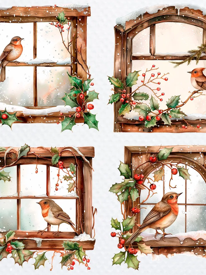 21 Christmas Robin PNG Bundle, Printable Watercolor clipart for sublimation, Digital download, High Resolution, Paper craft, junk journals