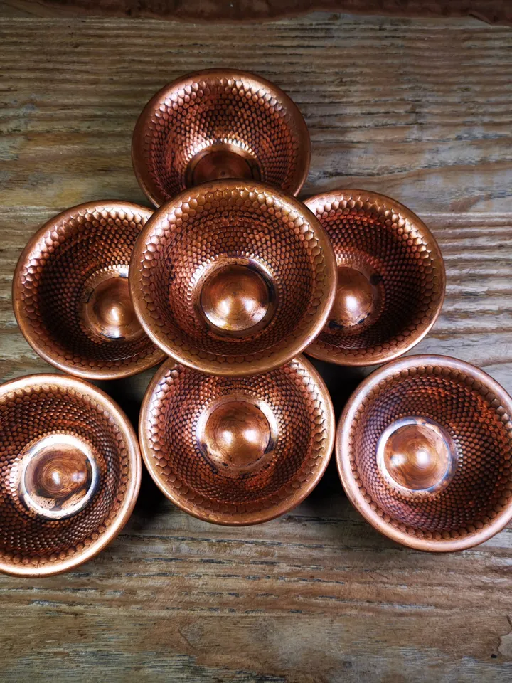 Gandhanra Handmade Tibetan Buddhist Water Offering Bowls,Yonchap Bowls,Made of Red Copper,1 Set of 7 Bowls