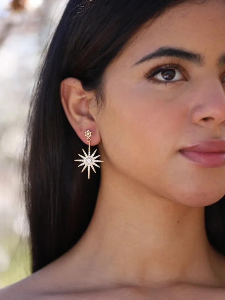 Boho Wedding Earrings, Celestial Wedding Earrings, Starburst Earrings, Gold Star Earrings, Sun earrings, Boho Statement Bridal Earrings,