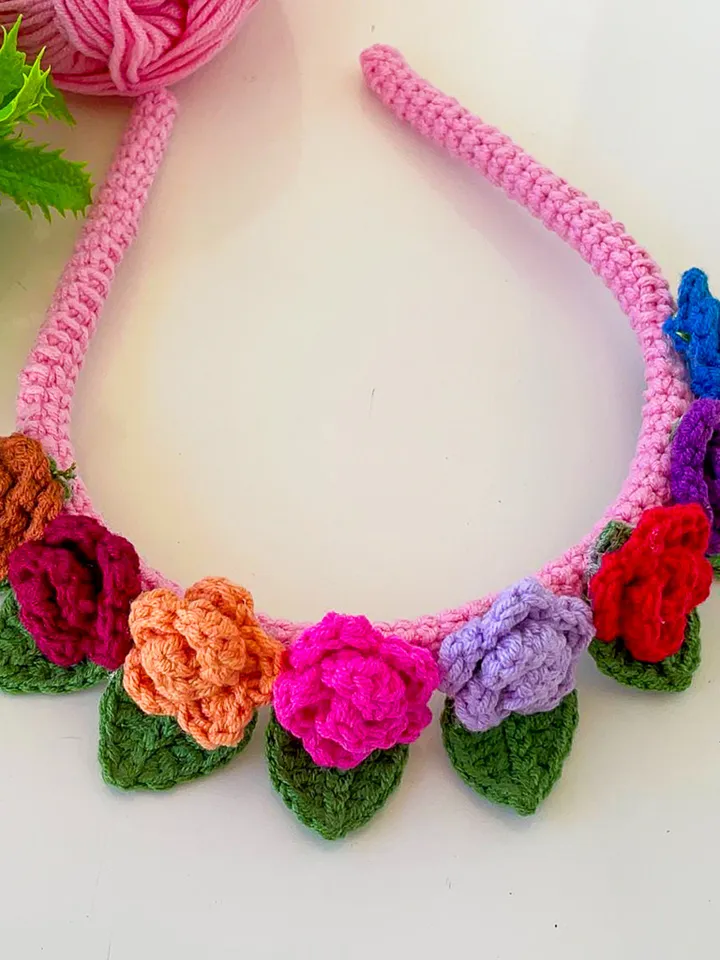 Colourful Crochet Rose Headband Design - Crochet Hair Bow Clip For Kids - Natural Headband Quick Pattern - Flower Baby Headbands