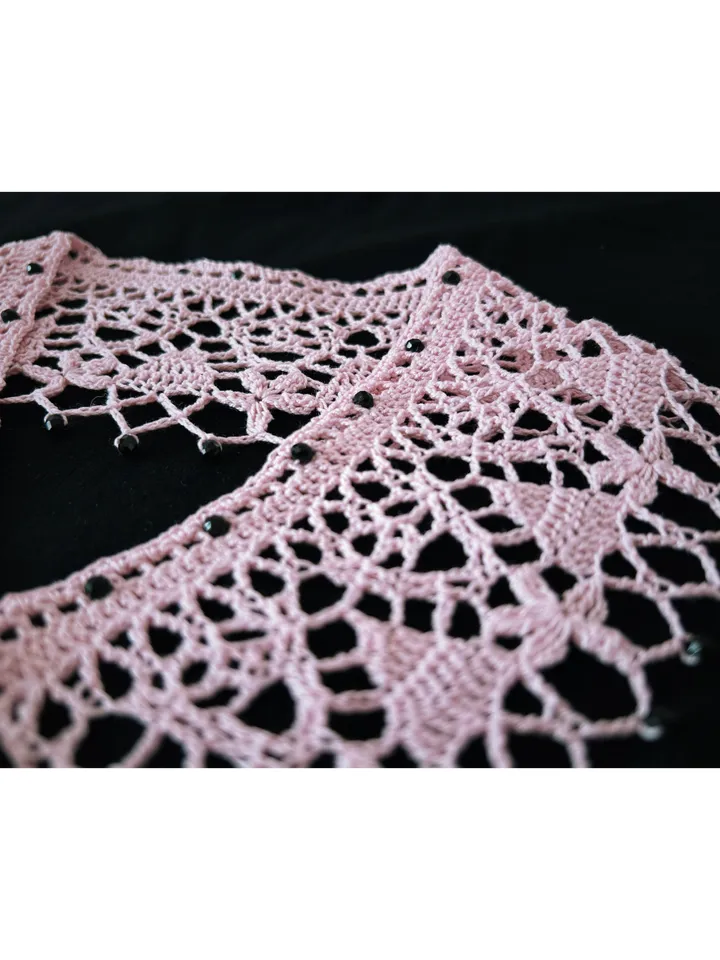 Pink handmade lace collar with beads