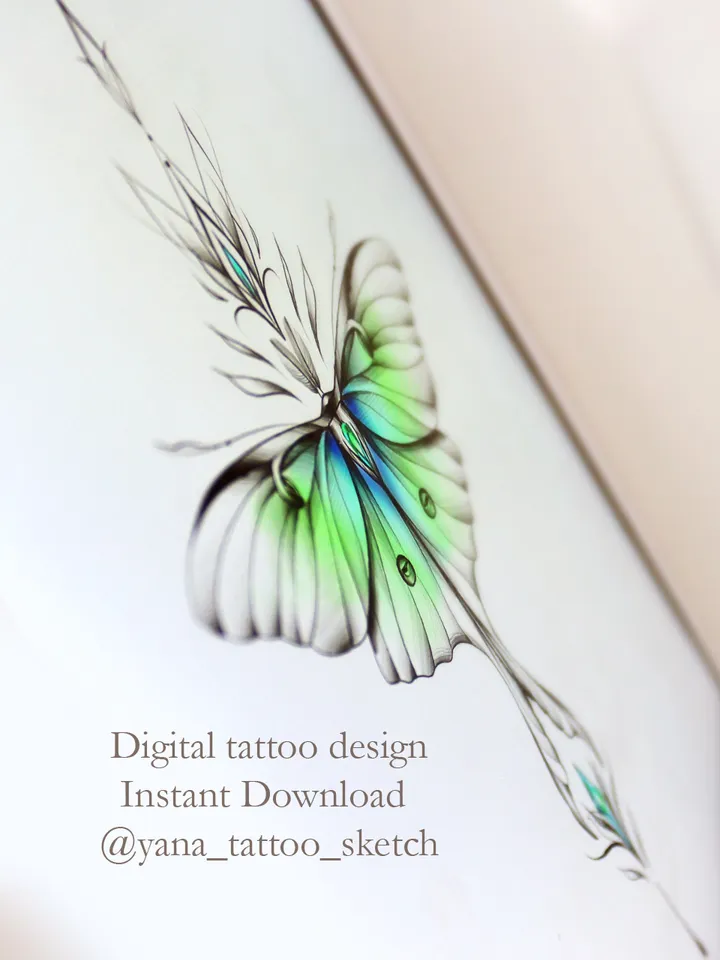 Luna Moth Tattoo Design Luna Moth Tattoo Idea Stencil Sketch, Instant download PDF, JPG