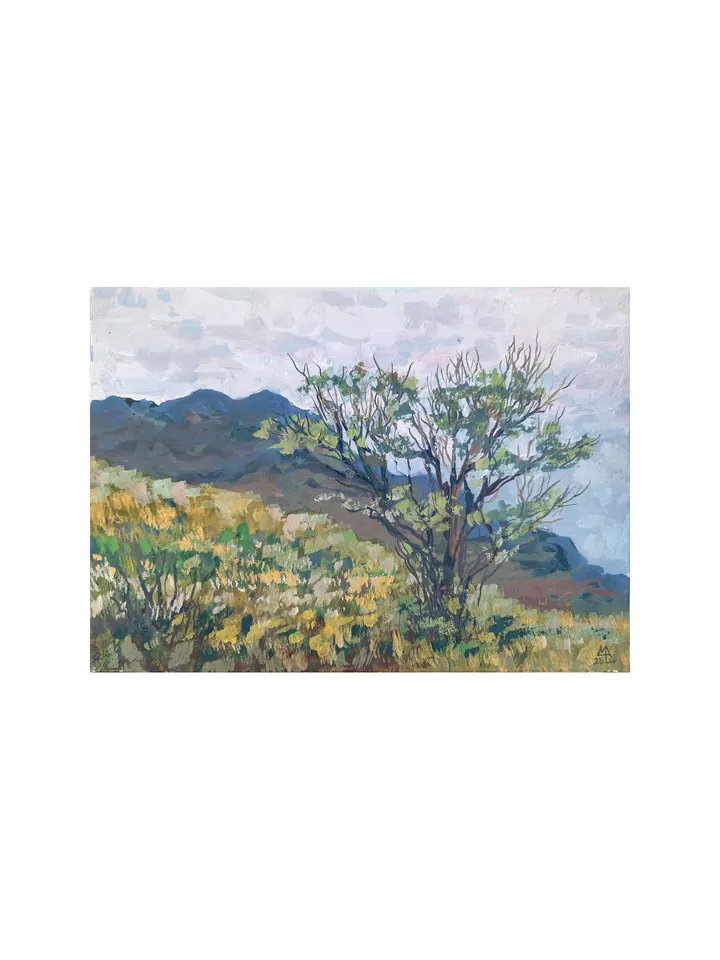 Tree Painting 5x7" Hill Landscape Small Artwork ORIGINAL Painting Impressionist Summer ART Signed by artist Marina Chuchko
