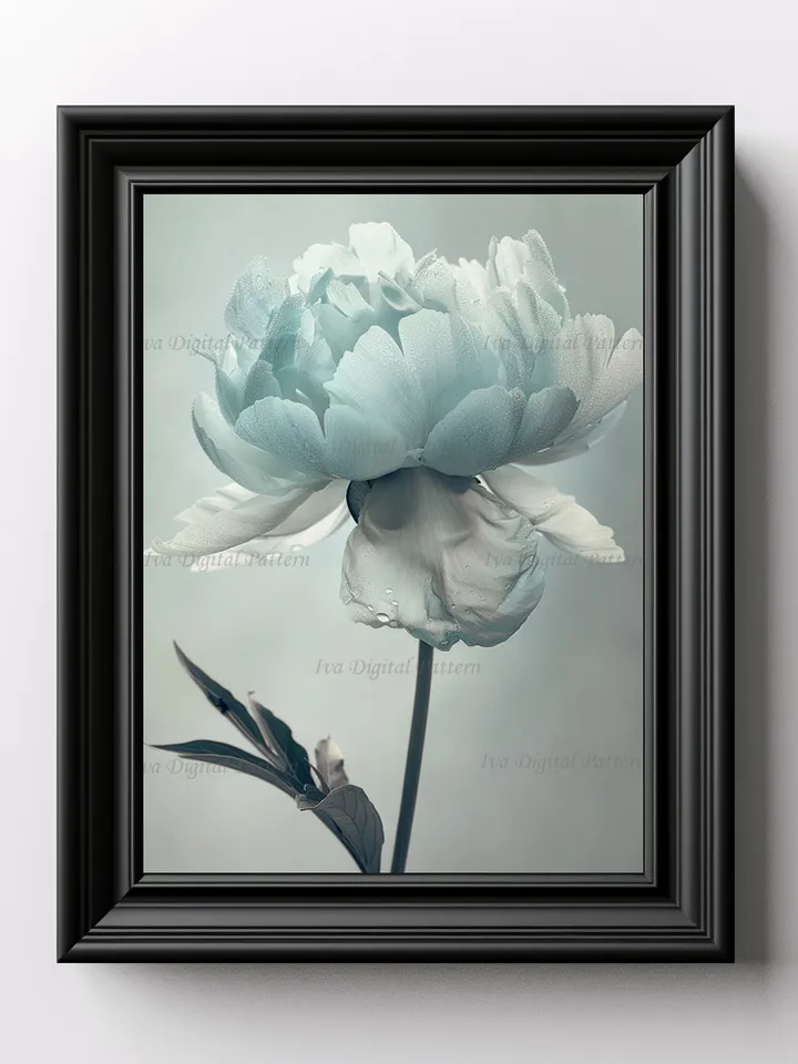 Digital Blue Flower Peony Art Print Abstractionism  , Modern Wall Art Decor, Digital Prints, Instant Download AI