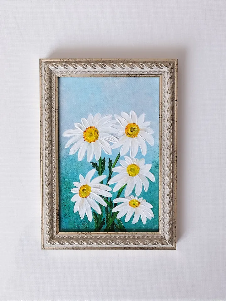 Daisies Small Painting Art Impasto Wall Decor