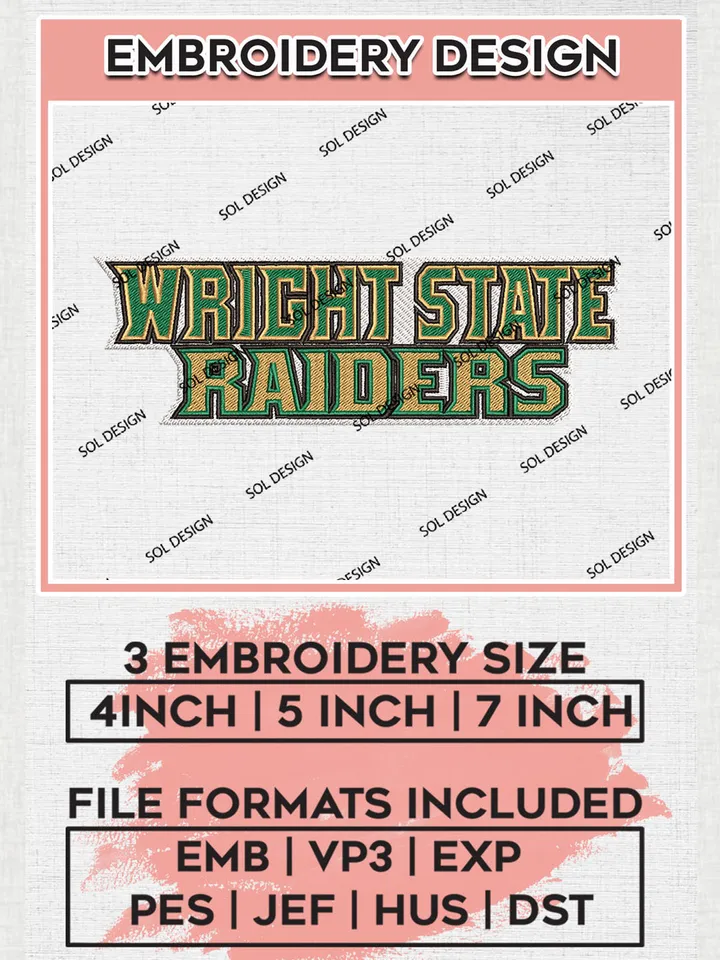 Wright State Raiders Wordmark Logo embroidery designs, NCAA Wright State Raiders Machine embroidery designs, NCAA Logo embroidery designs, NCAA Raiders Machine embroidery designs, Digital Download