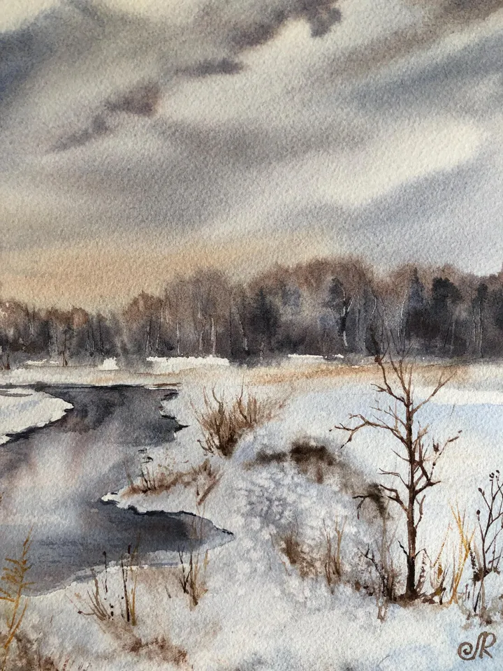 Landscape Original Watercolor Painting Autumn Painting