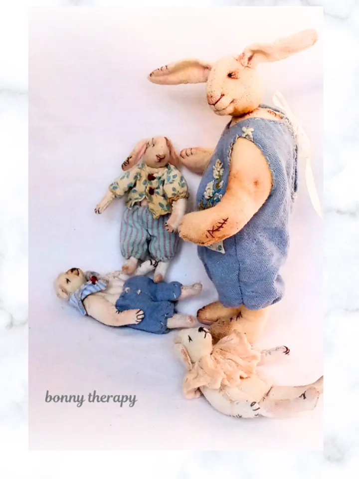 Textile bunny toy 5 inches height.