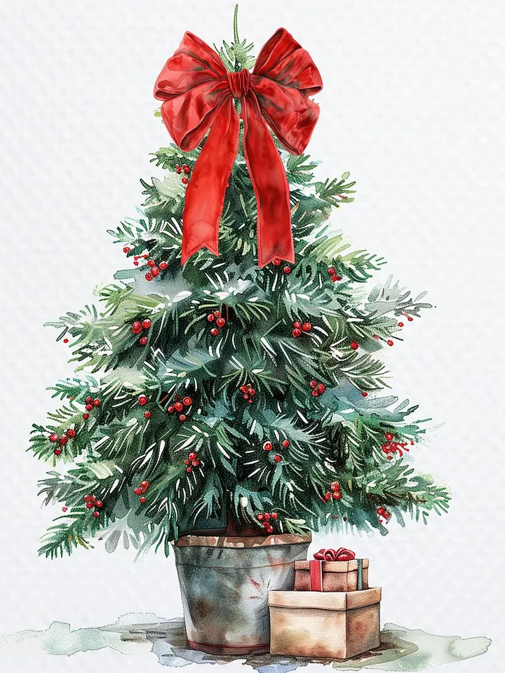 14 Potted Christmas Tree PNG Bundle, Printable Watercolor clipart for sublimation, Digital download, Paper craft, junk journals