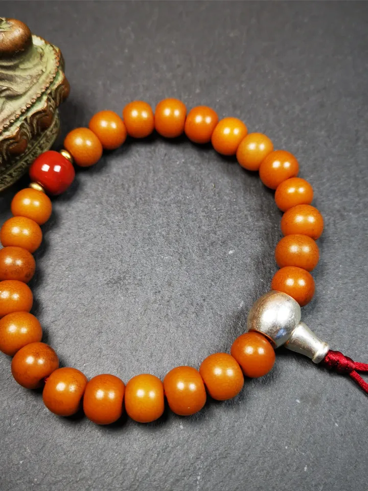 Gandhanra Handmade Tibetan Bracelet Mala,24pcs Corypha Linn Seed Beads,Prayer Beads ,Diameter 0.4", Circumference 8.7"