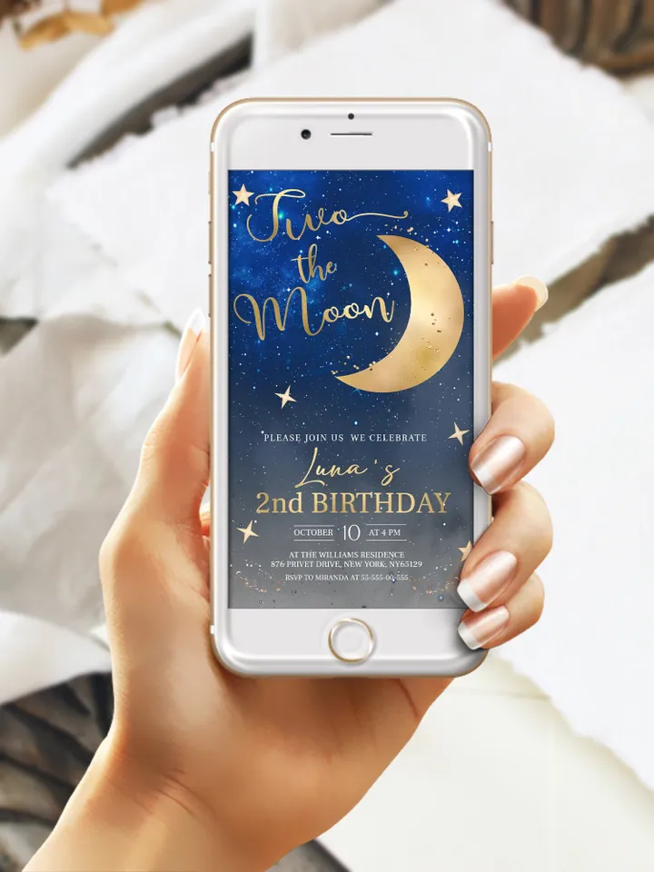 Editable Two the Moon Galaxy Blast Off Invitation Space Birthday Party Galaxy First Birthday 2nd birthday Party Template Outer Space