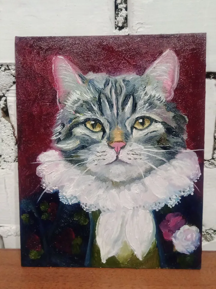 Cute Cat Painting Original Art Impasto Oil Painting Canvas Painting