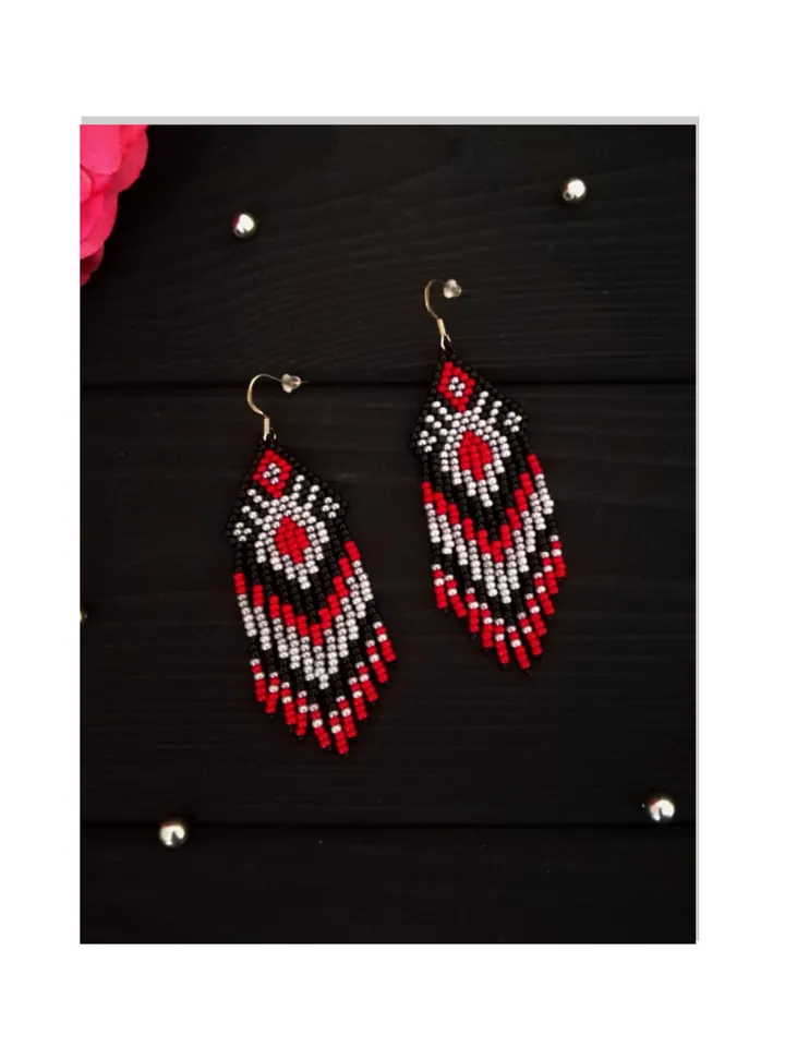 Long Native American Style Beaded Earrings , Handmade Earrings Woman