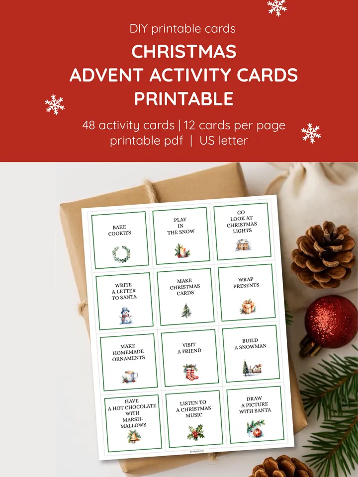 Kid-Friendly Advent Activity Cards. Printable, Undated Christmas Tasks. Family Advent Activity Set. Printable Holiday Tasks for Kids. Advent Activity Cards for Classrooms. Undated Printables Christmas Countdown Activity Cards. Easy Printable Activities.