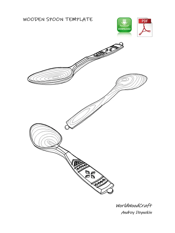 Wooden Spoon Pattern PDF, Detailed Handmade Spoon Design, Wooden Spoon Blueprint, Quick Guide Carving Wooden Spoon