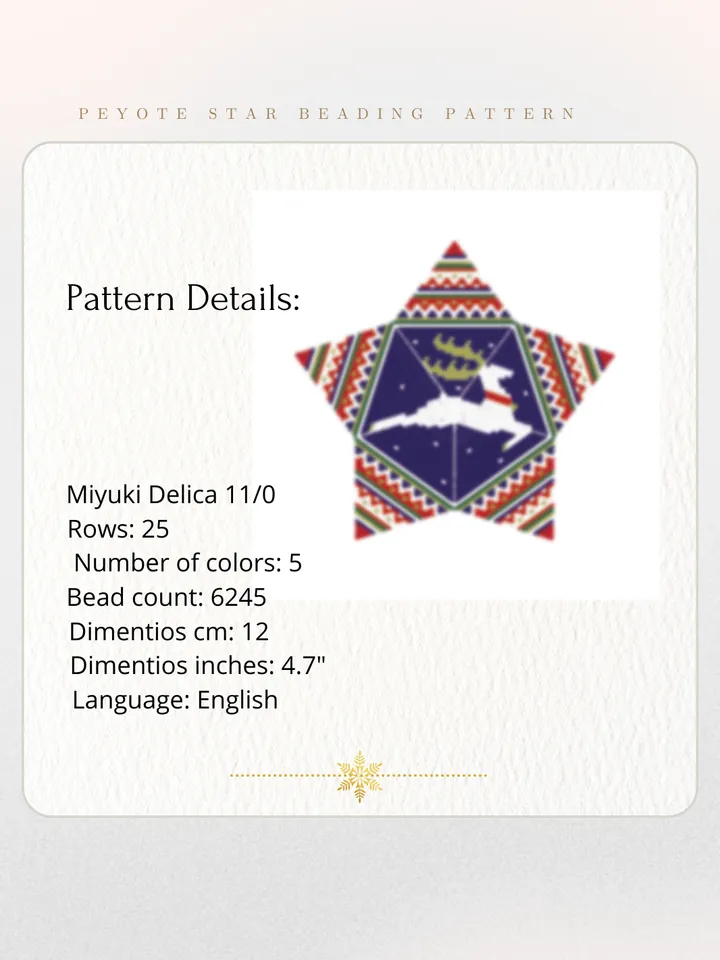 Christmas Reindeer, Beaded Star, Seed Bead Winter Ornament, Beading PDF Pattern, Peyote Stitch