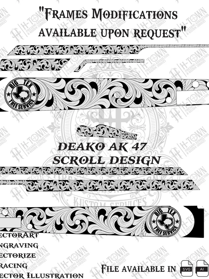 AK47 Scroll Engraving Design: Laser-Ready Vector Art (Digital Download)