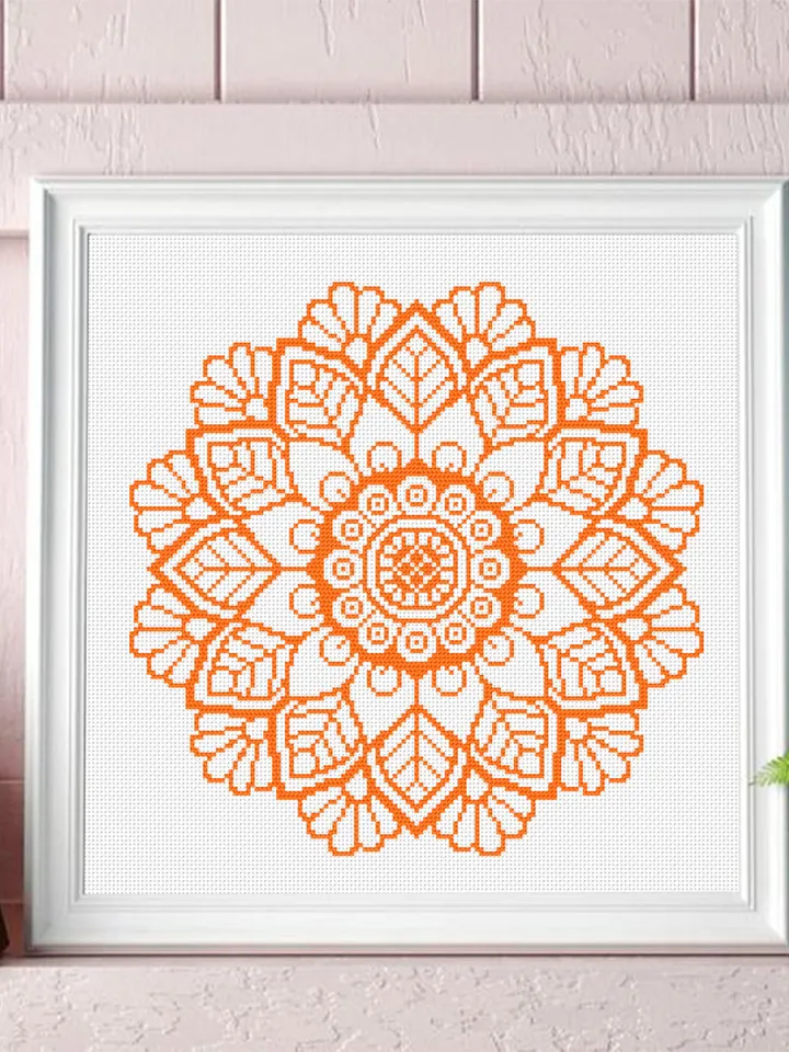 Mandala set cross stitch pattern download PDF Monochrome mandala cross stitch chart, Floral ornament embroidery, Flower mandala pattern #S36