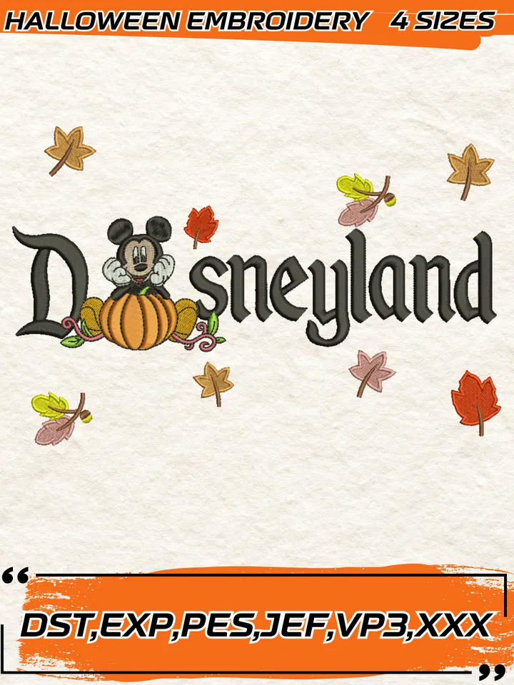 Disneyland Mickey Mouse Fall Embroidery Design,Disney Halloween,Halloween Embroidery Design,4 Sizes, Digital Download