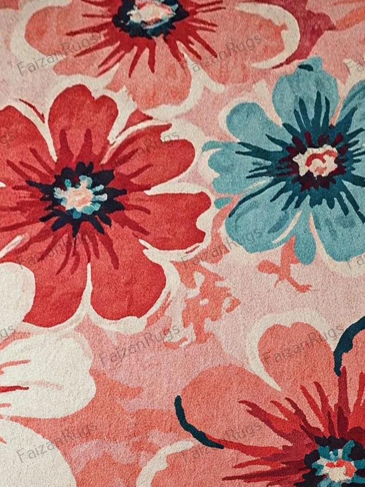 10x14 floral rug, Handmade floral area rug, Elegant pink & red bloom, home décor, floral rug, 8x10 area rug, pink rug, red rug, bedroom rug