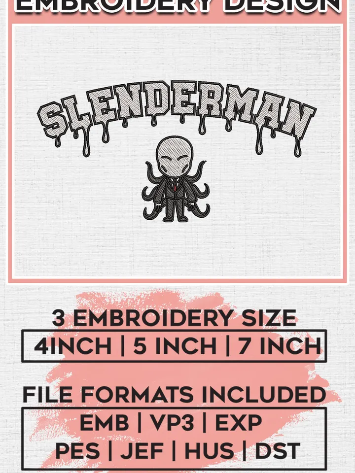 Chibi Slenderman Horror Character Drop Name Embroidery designs, Horror Character Machine embroidery designs, Halloween embroidery files, Machine Embroidery Digitized Pes Files, Digital Download