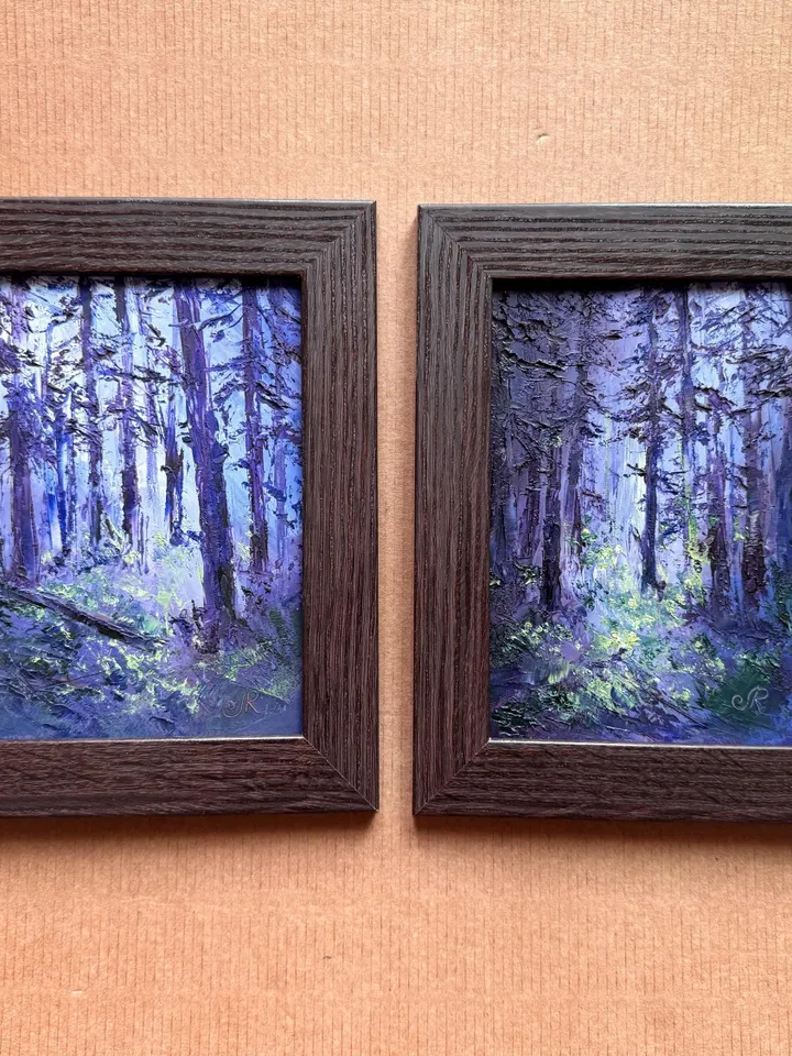 Forest Original Painting Set of 2 Small Oil Painting Abstract Landscape