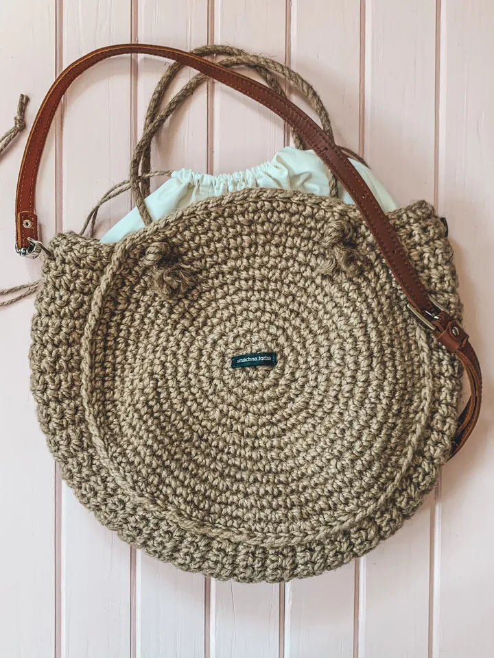 Round bag with jute, market crochet bag, vegan bag, tote bag, crossbody for gift, cotton bag, net bag, boho hip eco friendly bag