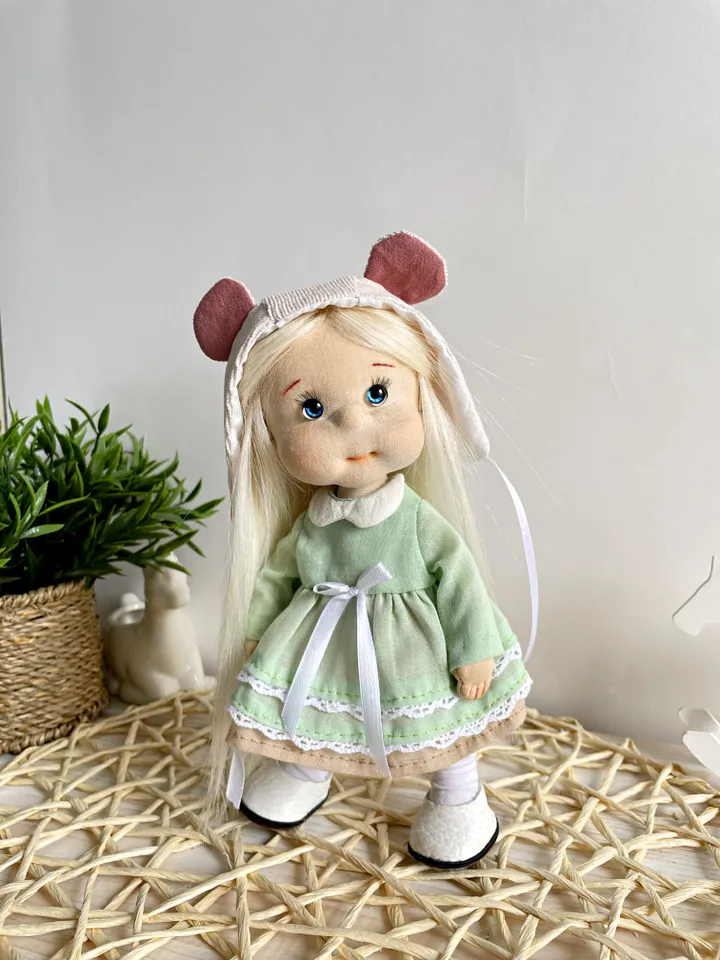 Handmade Textile Doll Waldorf Style Collectible Art Doll Heirloom Gift (20cm) Birthday Gift for Girl