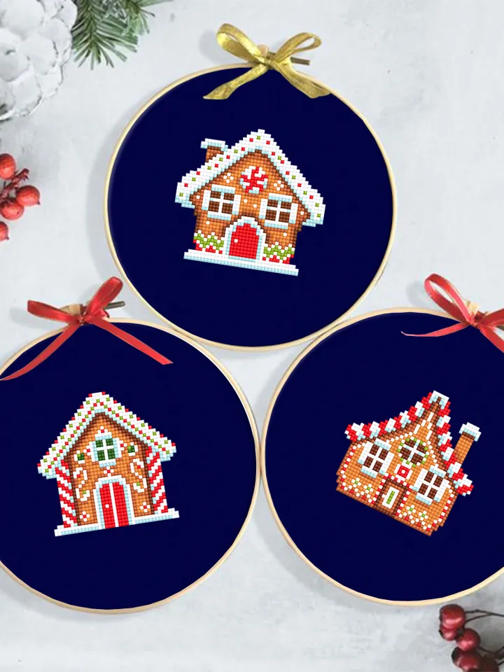 Set Gingerbread house cross stitch pattern PDF download Small cross stitch for beginners, Christmas pattern digital PDF, Happy New Year #N95