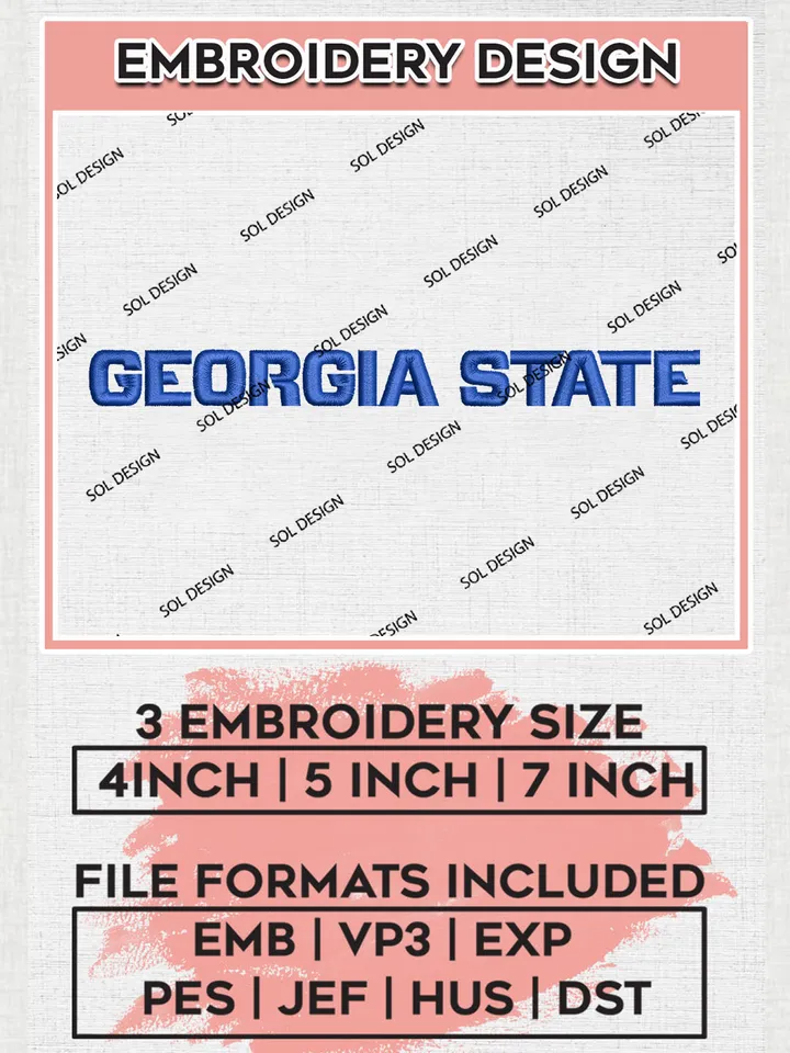 Georgia State College Football Team Wordmark Logo Embroidery Design Files, NCAA Georgia State Panthers Machine Embroidery, NCAA Teams, Game Day, 3 sizes, NCAA Machine embroidery designs, Digital Download