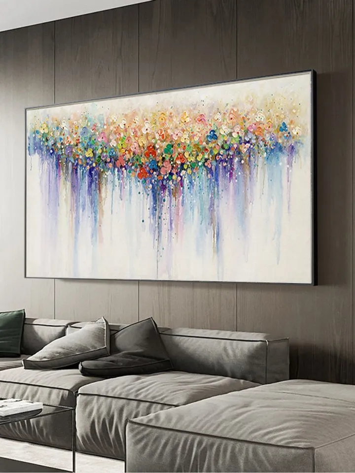 Colorful Flower Wall Art Flowers Painting on Canvas Origanal Boho Wall Decor Texture Wall Art Bright painting Large Wall Art Modern Art Gift