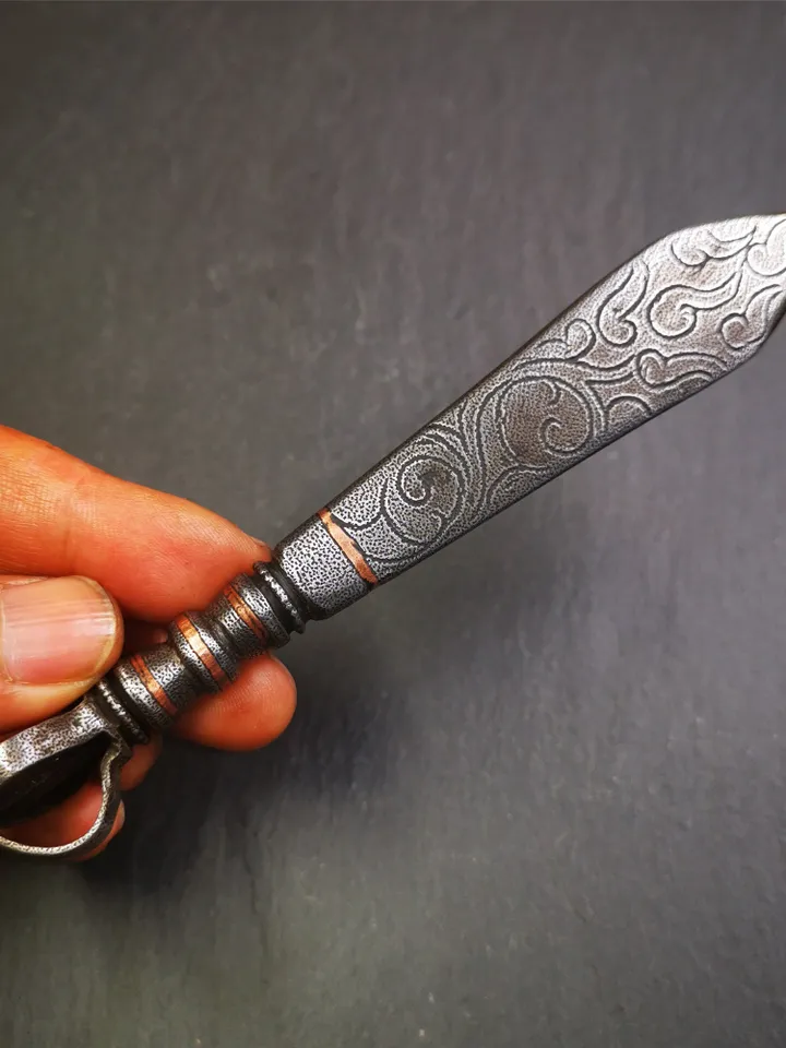 Gandhanra Tibetan Buddhist Ritual Implement ,Fire Vajra Sword of Manjushri,Made of Cold Iron inlaid with Copper
