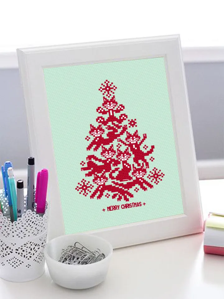 Cat christmas tree cross stitch pattern download PDF Christmas small cross stitch, Funny cat silhouette cross stitch Cat embroidery PDF #N86
