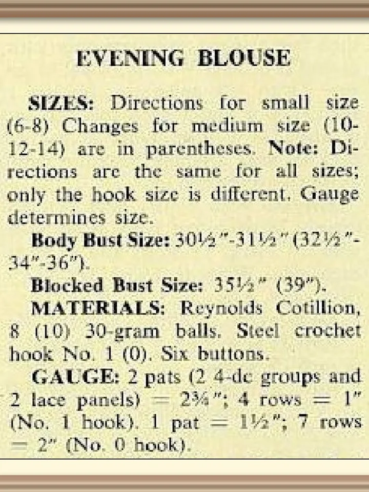 Vintage Crochet Pattern Evening Blouse Digital Download PDF