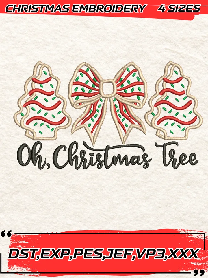 Oh, Christmas Tree Embroidery Design,Christmas Embroidery Design,4 Sizes, Digital Download