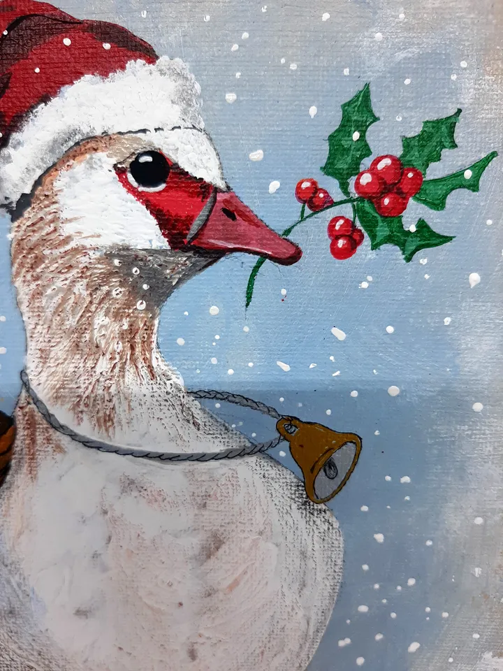 Goose Santa Claus original acrylic on a canvas board fantasy whimsical