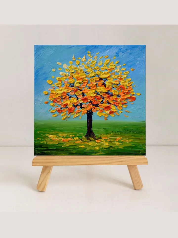 Fall Tree painting Landscape Original art Yellow tree oil painting 6 by 6 inch Small Art by Juliya JC