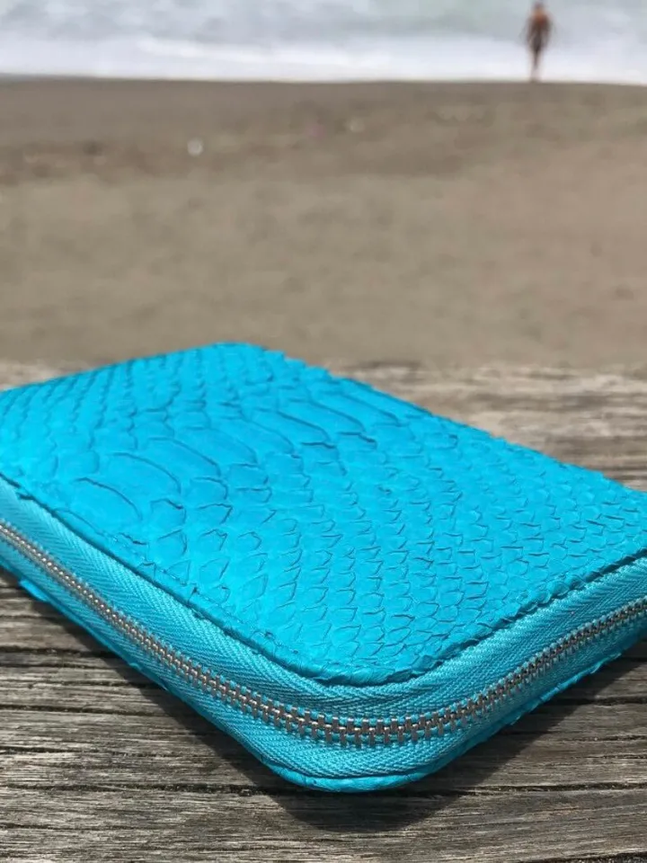 Genuine python skin turquise wallet | Small wallet | Exotic leather wallet | Women wallet | Snake trendy Wallet | Snakeskin designer wallet