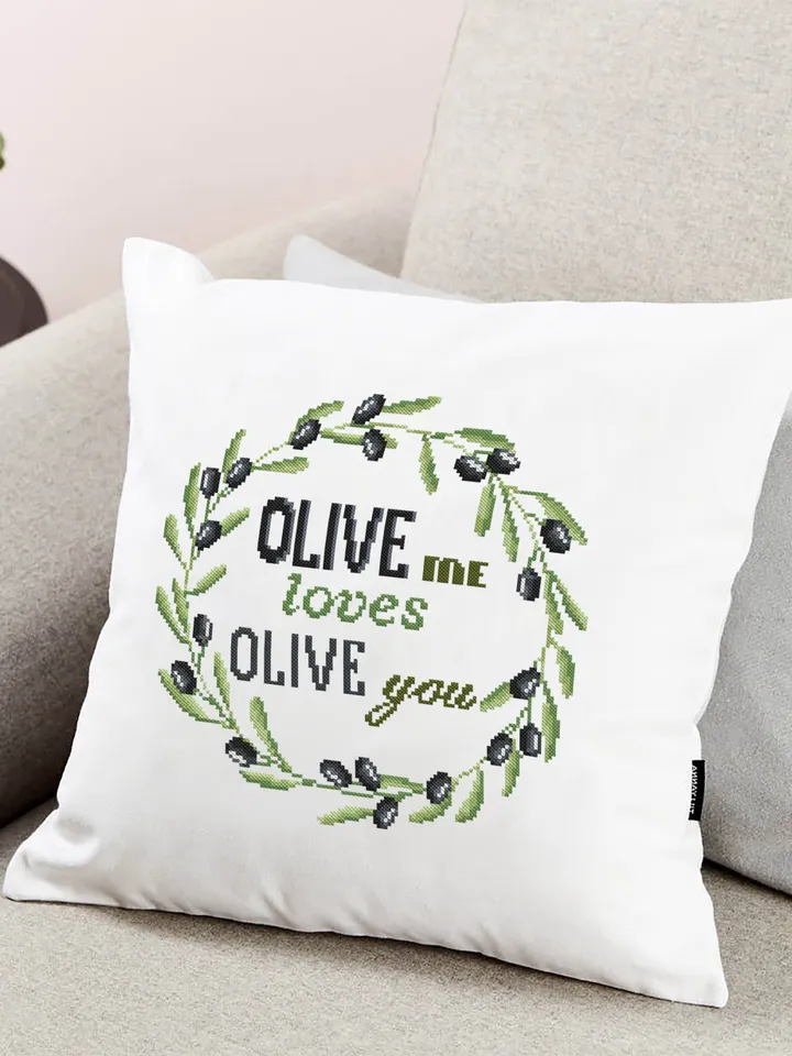 Olive wreath cross stitch pattern digital PDF Floral cross stitch quote OLIVE me loves olive you Easy beginner stitch Olive tree chart #Q22